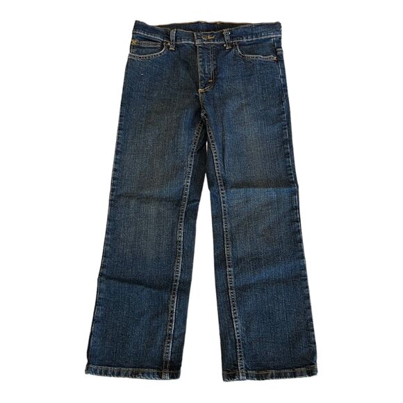 Wrangler Boys Husky Size 10 Jeans Dark Blue Slim Straight Fit Adjustable Waist - Picture 1 of 5